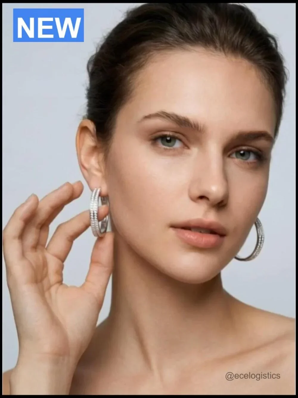 Sterling Silver Double Rhinestone Hoop Earrings Lightweight Sparkly CZ 30mm 40mm